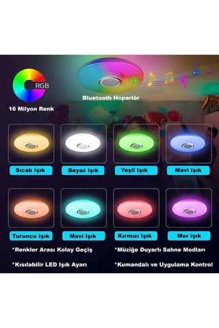 Plentiful Akıllı Tavan Lambası 60w Kısılabilir, Bluetooth Hoparlör Uzaktan Kumanda Rgb Led Renk Değişimi Lamba Müzik Dekoratif Aydınlatma Smart Çok Renkli