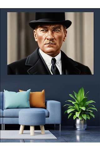 Şık Mustafa Kemal Atatürk Portresi Dekoratif Kanvas - Mdf Ahşap Tablo