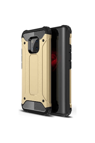 Noktaks - Mate 20 Pro Uyumlu - Kılıf Çift Katman Zırh Tank Crash Military Kapak - Gold Gold