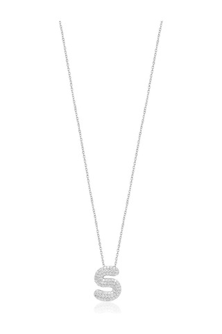 Zirkon Taşlı Gümüş Kaplamalı S Harfi Gümüş Kolye Gold - Rose Gold - Gümüş