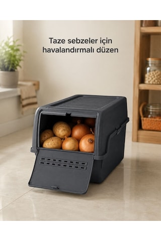 Mini Patates Soğan Sepeti Antrasit 8 L - Bpa Free Havalandırmalı Sebzelik