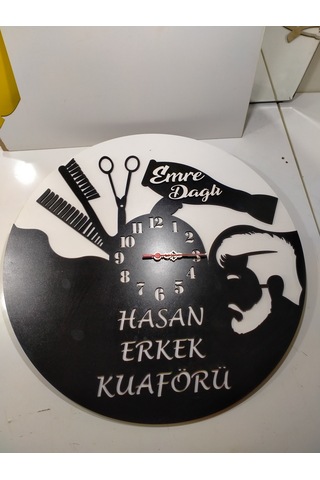 Kuaför Duvar Saati Muhteşem Tasaım 3+3 Mm Mdf Kaliteli Siyah - Beyaz
