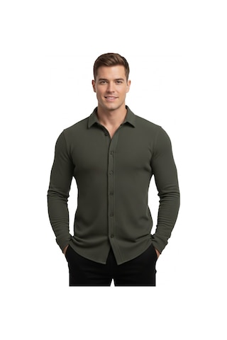 Deepsea Haki Slim Fit Örme Kumaş Likralı Erkek Gömlek Nefes Alan Esnek Ve Modern Tasarım 2602604 Haki