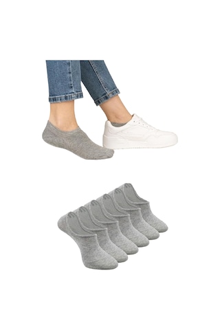Ozzy Socks 6 Çift Yumuşak Dokulu Kadın Gri Bambu Görünmez Sneaker Spor Ayakkabı Çorabı Gri