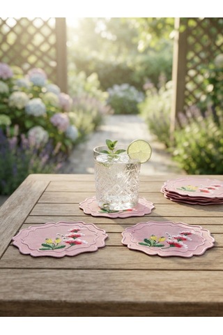 Fleur Embroidered Kokteyl Peçetesi-pink