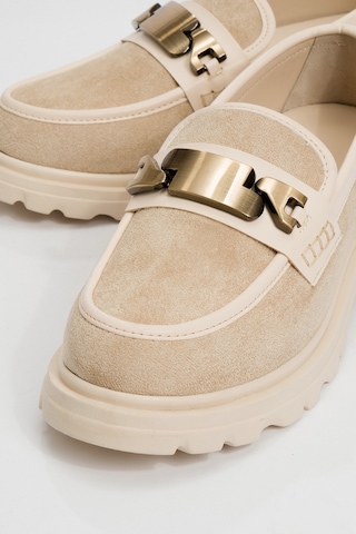 Luvishoes Luvi Shoes Pray Bej Süet Tokalı Kadın Loafer Ayakkabı Bej
