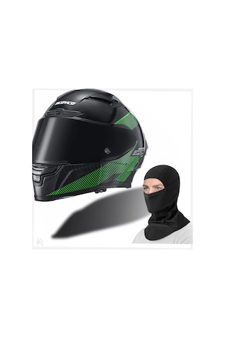 Balaklava + Scoyco FF-871 Ghost Güneş Vizörlü Kapalı Kask Siyah - Yeşil