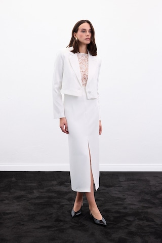 Sateen Yırtmaçlı Midi Etek - Ekru-136987 Ekru