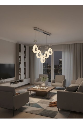 Damla Model 5"li Gümüş 3 Renk Modu Yemek Masası Oturma Çocuk Yatak Odası Modern Ledli Avize Gümüş