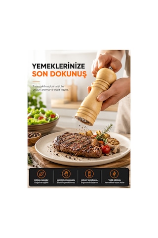 Bambu Ahşap Manuel Baharat Değirmeni Seramik Öğütme Mekanizmalı Karabiber, Kaya Tuzu Ve Taneli Baharat Öğütücü 16 Cm