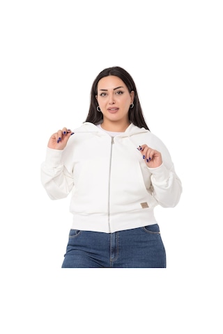 Büyük Beden Kanguru Cepli Kapüşonlu Üç İplik Beyaz Sweatshirt-beyaz Beyaz