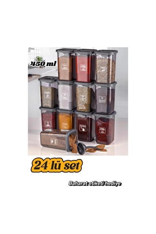 Baharatlık 24 Lü Set Kaşıklı Baharat Saklama Kutusu Etiket Hediye
