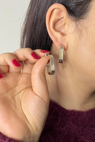 İki Renkli Gold-silver Kaplama Düz Çelik Küpe Çok Renkli