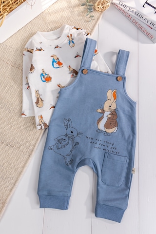 Babymod Tavşan Fiğürlü 2'li Erkek Bebek Salopet Tulum mavi