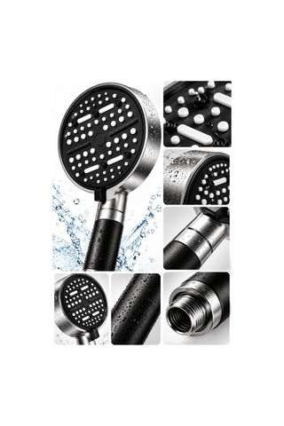 Modern Tasarımlı 6 Modlu Filtreli Duş Başlığı Büyük Panel Metalik Siyah Duş Aparatı Renkli