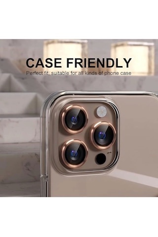 Ennar Apple Uyumlu iPhone 16 Pro Max Gerçek Cam Tam Koruma Safir Kamera Lensi Pembe Altın-pembe