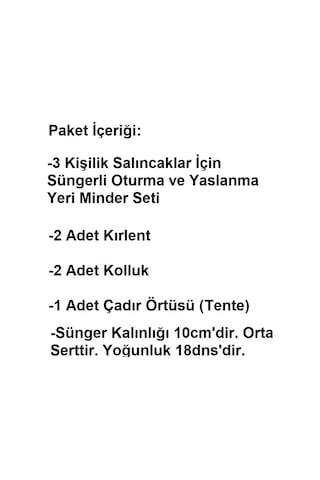 Mandaş Süngerli 3 Kişilik Salıncak Minder Seti (Pamuklu Kumaş) Gri