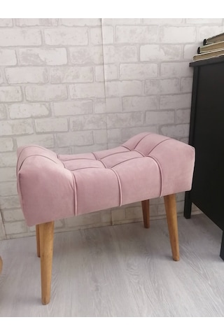 Pudra Rengi Puf Ahşap Ayak Çima Dikiş Spor Modern Tasarım