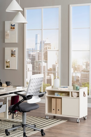 Creo Mobili Sürgü Kapaklı Organizer Smart Keson, Frenli Tekerlekli Ofis Ve Ev Komodini, Ekru