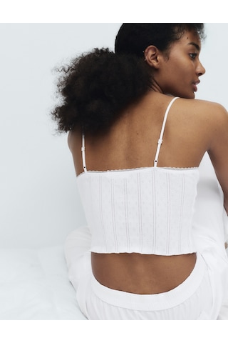 Marks & Spencer Saf Pamuk Pointelle Askılı Pijama Üstü T37003724T Beyaz