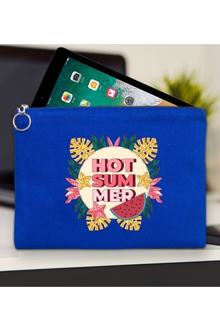 Bk Gift Yaz Temalı-8 Mavi Tablet Çantası 30x21cm, Apple iPad Uyumlu Çantası, Baskılı Tablet Kılıfı Kılıf