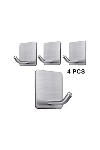 Fosenze 4'lü Paslanmaz Çelik Süper Yapışkan Kanca - Su Geçirmez Paslanmaz Delme Yok 8-20 Lbs Yüke Dayanır Mutfak Banyo Yatak Odası Çanta Havlu Giysi Asıcı Siyah/gümüş Gümüş