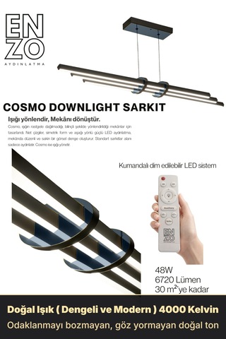 Cosmo Füme Işık Lineer Led Sarkıt Avize Kumandalı Dim Edilir Aşağı Işık Doğal Işık
