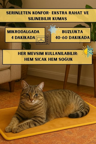 Ayrex Thermo Mat Hem Soğuk Hem Sıcak Kullanılabilen 2si1 Arada Kedi & Köpek Minderi Sarı, Medium