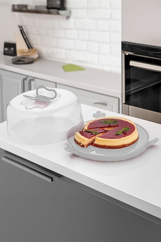 Porsima L-501 Caramel Kek Saklama Taşıma Kabı Fanusu Gri