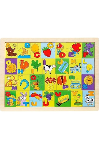 Woody Ahşap Resimli Alfabe Puzzle Eğitici Ve Zeka Geliştiren Oyuncak