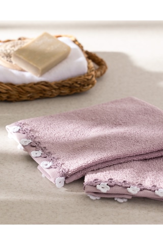 Jeanne Kroşeli 2'li %100 Pamuk El Havlusu - Lila - 30x40 Cm 8684427204757 Pembe