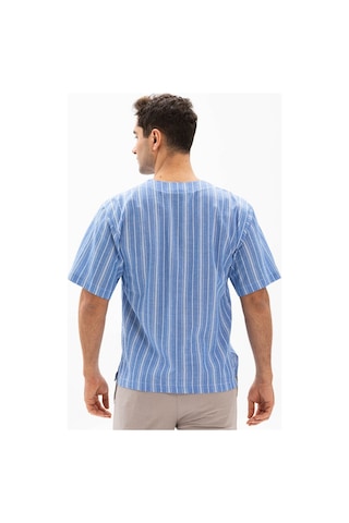 Kısa Kol Şile Bezi Bisiklet Yaka Erkek Yazlık Tshirt Mavi Beyaz Çizgili 3019-mavi Beyaz Çizgili Beyaz - Mavi