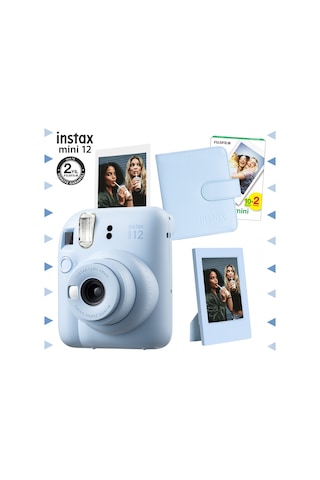Fujifilm Instax Mini 12 Fotoğraf Makinesi + 20'li Film + Çerçeve + Kare Albüm Seti Mavi