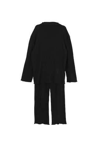 Luess Kız Çocuk Yumuşak Dokulu Balıkçı Yaka Bluz Tayt Takım-Siyah