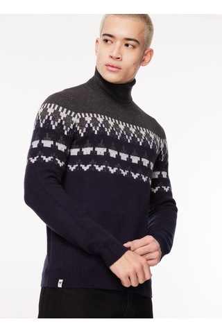 Fred Mello Erkek Lacivert Balıkçı Yaka Slim Fit Kazak Fm23w62md