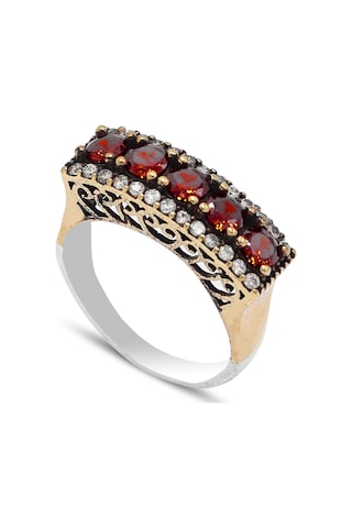 Yakut Taşlı Beştaş Model Otantik Kadın Gümüş Yüzük 201024341 Gümüş