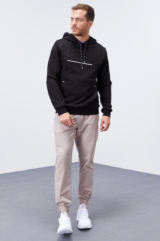 Tommy Life Siyah Yazı Nakışlı Standart Kalıp Kapüşonlu Erkek Sweatshirt - 87887 Siyah