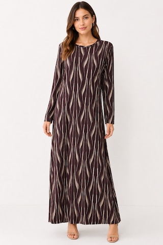Neco Giyim Kadın Desenli Günlük Rahat Kapalı Tesettür Elbise Mor