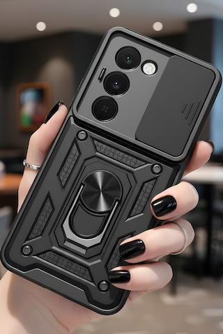 Xiaomi Redmi 15 4g İçin Uyumlu Sürgülü Korumalı Yüzüklü Standlı Magnetic Tpu Tank Kapak