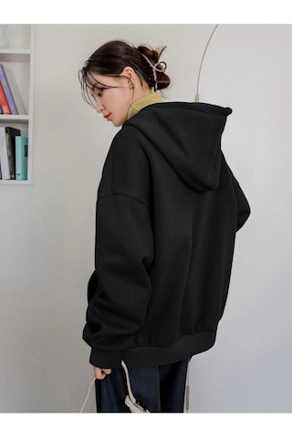 Altamira Siyah Cheerful Baskılı Oversize Kapüşonlu Sweatshirt 001