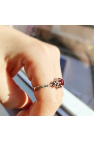 Oriental Kuyumculuk Jewellery Papatya Desenli Akik Taşlı Gümüş Yüzük Gümüş