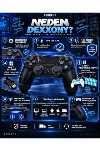 Premium Ps4 Uyumlu Oyun Kolu Kablolu&kablosuz Kullanım Bluetoothlu Bilgisayar Kol Gamepad Joystick