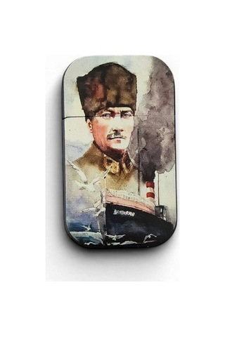 Bandırma Vapuru Ve Meclis Temalı Atatürk Portreli Hatıra Metal Çakmak - Tarihi Seri Çok Renkli