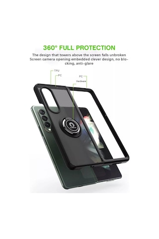 Samsung Galaxy Z Fold 6 Uyumlu Kılıf Yüzüklü Standlı Extra Darbe Koruma Sert Kapak - Siyah