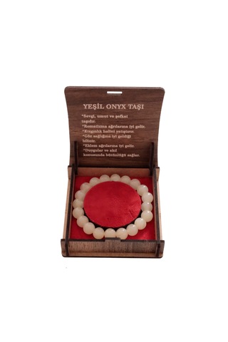 El Yapımı 10 Mm Yeşil Oniks Doğal Taş Bileklik Ruhsal Denge Ve Beyaz