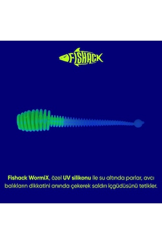 Silikon Kurt Yem - 2,1g 70mm - Fishack Wormix - 10 Adet - Uv - Yeşil/beyaz
