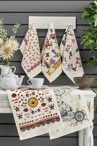 Casnack Nora 5 Adet Baskılı Mutfak Havlusu Seti 30x50 - Lavanta