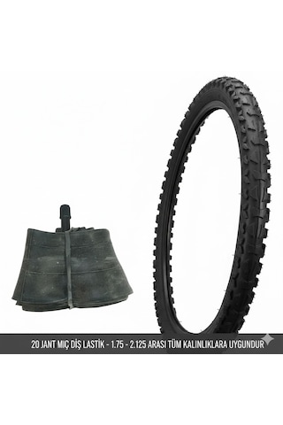 Güçlü Bisikletmotosiklet 20 Jant Bisiklet İç Dış Lastik Seti - 20x1.75/2.125 Uyumlu - Dış Lastik + İç Lastik Oto Kalın Sibop