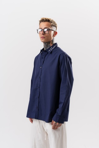 Respire Erkek Nakış Detaylı Poplin Oversize Gömlek Lacivert