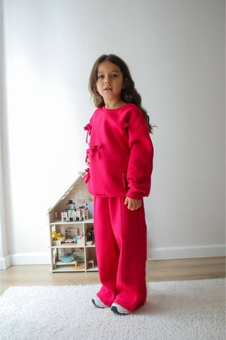 Jeliboomkidswear Kız Çoçuk Kurdele Detaylı 2 Li Takım Fuşya